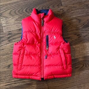 Polo by Ralph Lauren Bright Red and Navy Reversible Preppy Puffer Vest